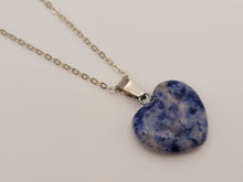 Load image into Gallery viewer, Heart Shaped Blue Soladite Handmade Necklace Hexagon Chain Silver Tone