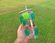 Load image into Gallery viewer, Monstera leaf beer can glass, iced coffee glass, Beer glass, libbey glass, 16 OZ