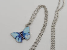 Load image into Gallery viewer, Blue Butterfly Necklace - Trendy Butterfly necklace Silver tone