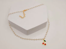 Load image into Gallery viewer, Pearl cherry Choker Necklace - Trendy Pearl necklace Gold tone