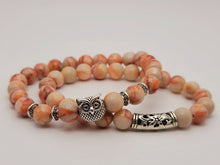 Load image into Gallery viewer, Radiant Peach Aventurine Owl Bracelet Set 8mm Stretch Beads, 2-Piece Pairing Set