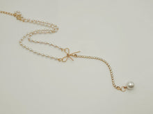 Load image into Gallery viewer, Dainty Pearl Drop Necklace, Minimalist Gold Filled Lariat, Bridesmaid Gift