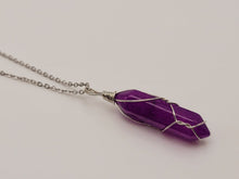 Load image into Gallery viewer, Crystal Necklace Silver Wire Wrapped Purple Garnet Healing point Necklace