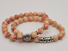 Load image into Gallery viewer, Radiant Peach Aventurine Owl Bracelet Set 8mm Stretch Beads, 2-Piece Pairing Set