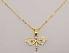 Load image into Gallery viewer, Dragonfly Pendant Necklace - Trendy Dragonfly necklace Gold tone