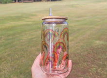 Load image into Gallery viewer, Rainbows & Hearts Cup Iced Coffee Cup Glass - Retro Glass Jar