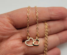 Load image into Gallery viewer, Minimalist Heart necklace simple necklace, dainty Golden necklace, Double Heart