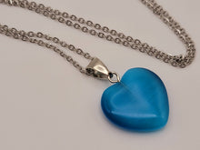Load image into Gallery viewer, Natural Heart Shaped Pink Cat Eye Handmade Pendant Necklace Blue Cat Eye