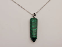 Load image into Gallery viewer, Crystal Necklace Silver Wire Wrapped Malachite Healing Crystal Point Necklace