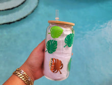Load image into Gallery viewer, Monstera leaf beer can glass, iced coffee glass, Beer glass, libbey glass, 16 OZ