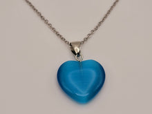 Load image into Gallery viewer, Natural Heart Shaped Pink Cat Eye Handmade Pendant Necklace Blue Cat Eye