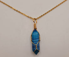 Load image into Gallery viewer, Natural Handmade Crystal Necklace Gold Tone Agate, Blue Agate,