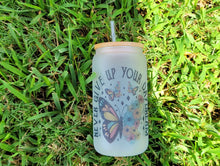 Load image into Gallery viewer, Never Give Up Your Day Dream Beer Can Glass | Boho Butterfly Coffee Glass