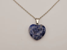 Load image into Gallery viewer, Heart Shaped Blue Soladite Handmade Necklace Hexagon Chain Silver Tone