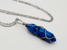Load image into Gallery viewer, Blue Dalmation Jasper Handmade Point Necklace Silver Tone