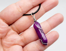 Load image into Gallery viewer, Crystal Necklace Silver Wire Wrapped Purple Garnet Healing point Necklace