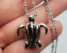 Load image into Gallery viewer, 100% Genuine Natural Moldavite Turtle Locker Necklace Silver Tone