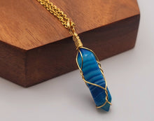 Load image into Gallery viewer, Natural Handmade Crystal Necklace Gold Tone Agate, Blue Agate,