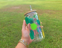 Load image into Gallery viewer, Monstera leaf beer can glass, iced coffee glass, Beer glass, libbey glass, 16 OZ