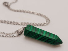 Load image into Gallery viewer, Crystal Necklace Silver Wire Wrapped Malachite Healing Crystal Point Necklace