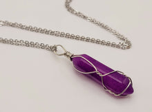 Load image into Gallery viewer, Crystal Necklace Silver Wire Wrapped Purple Garnet Healing point Necklace