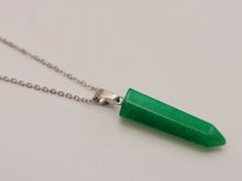 Load image into Gallery viewer, Jade Natural Point Necklace Silver Tone Necklace- Good Luck•Fortune
