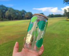 Load image into Gallery viewer, Monstera leaf beer can glass, iced coffee glass, Beer glass, libbey glass, 16 OZ