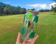 Load image into Gallery viewer, Monstera leaf beer can glass, iced coffee glass, Beer glass, libbey glass, 16 OZ