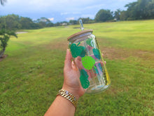 Load image into Gallery viewer, Monstera leaf beer can glass, iced coffee glass, Beer glass, libbey glass, 16 OZ