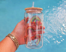 Load image into Gallery viewer, Rainbows & Hearts Cup Iced Coffee Cup Glass - Retro Glass Jar