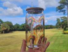 Load image into Gallery viewer, Rainbows & Hearts Cup Iced Coffee Cup Glass - Retro Glass Jar