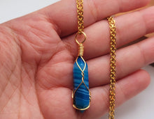 Load image into Gallery viewer, Natural Handmade Crystal Necklace Gold Tone Agate, Blue Agate,