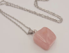 Load image into Gallery viewer, Crystal Necklace Silver Tone Irregular Shaped Rose Quartz Healing Crystal
