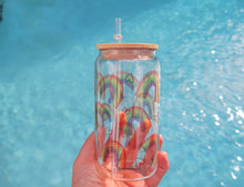 Load image into Gallery viewer, Rainbows & Hearts Cup Iced Coffee Cup Glass - Retro Glass Jar