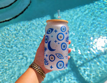 Load image into Gallery viewer, Evil Eye Beer Can Glass | Boho Coffee Glass | Aesthetic Coffee Glass | 16 oz