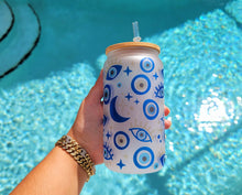 Load image into Gallery viewer, Evil Eye Beer Can Glass | Boho Coffee Glass | Aesthetic Coffee Glass | 16 oz