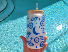 Load image into Gallery viewer, Evil Eye Beer Can Glass | Boho Coffee Glass | Aesthetic Coffee Glass | 16 oz