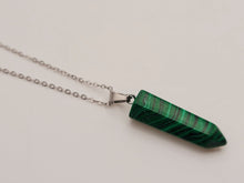 Load image into Gallery viewer, Crystal Necklace Silver Wire Wrapped Malachite Healing Crystal Point Necklace