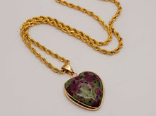 Load image into Gallery viewer, Crystal choker heart Necklace Blood Stone Healing Crystal Golden tone