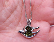 Load image into Gallery viewer, 100% Genuine Natural Moldavite Dove Locker Necklace Silver Tone