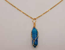 Load image into Gallery viewer, Natural Handmade Crystal Necklace Gold Tone Agate, Blue Agate,