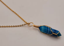Load image into Gallery viewer, Natural Handmade Crystal Necklace Gold Tone Agate, Blue Agate,