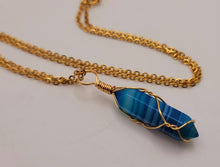Load image into Gallery viewer, Natural Handmade Crystal Necklace Gold Tone Agate, Blue Agate,