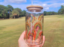 Load image into Gallery viewer, Rainbows & Hearts Cup Iced Coffee Cup Glass - Retro Glass Jar
