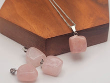 Load image into Gallery viewer, Crystal Necklace Silver Tone Irregular Shaped Rose Quartz Healing Crystal