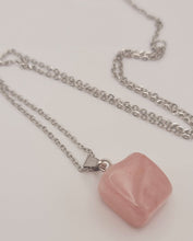 Load image into Gallery viewer, Crystal Necklace Silver Tone Irregular Shaped Rose Quartz Healing Crystal