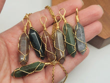 Load image into Gallery viewer, Indian Agate Point Necklace Gold Wire Wrapped Healing Crystal Point