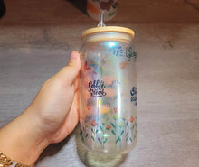Load image into Gallery viewer, Affirmations beer can glass, Cute Glittery coffee glass, Customized garden Coffee glass,