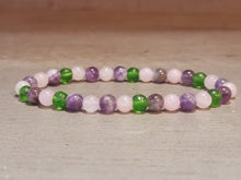 Load image into Gallery viewer, Natural Moldavite, Rose Quartz & Amethyst 4mm Stretch Bracelet.