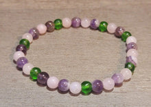 Load image into Gallery viewer, Natural Moldavite, Rose Quartz & Amethyst 4mm Stretch Bracelet.